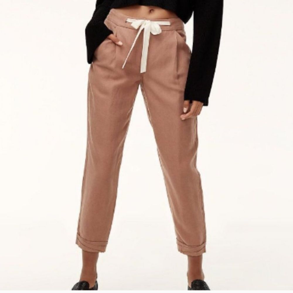 Aritzia Wilfred Allant Pants Lyocell Linen Mid-Rise Gathered Cuffs Size 00